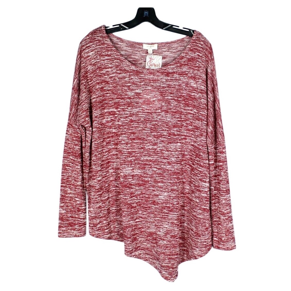 NWT UMGEE Lightweight MARLED KNIT Round Neck ASYMMETRICAL HEM Blouse/Top Sz S